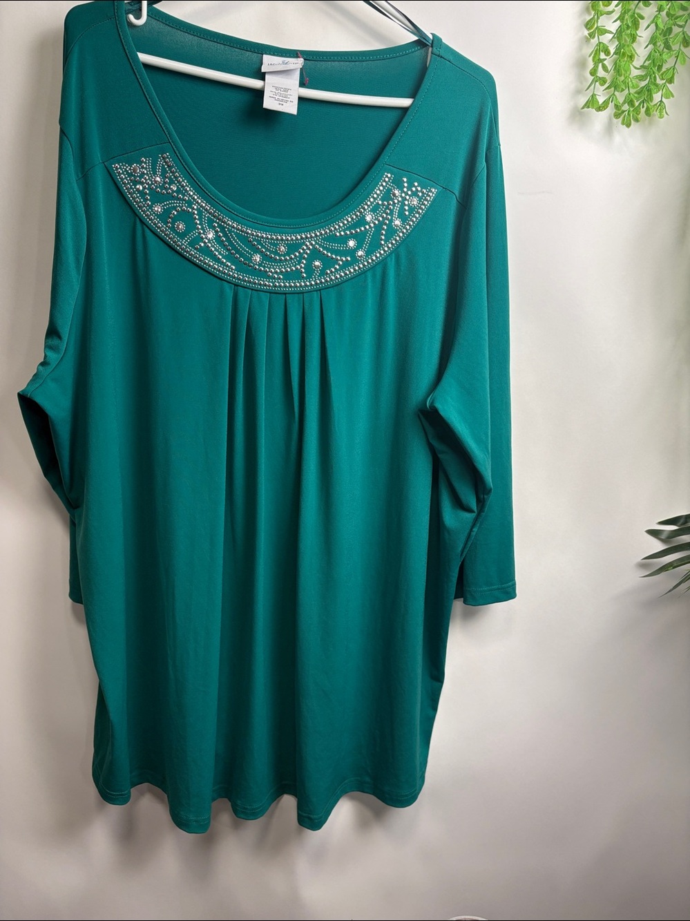 Jaclyn Smith Embellished Green Blouse with Relaxed Fit